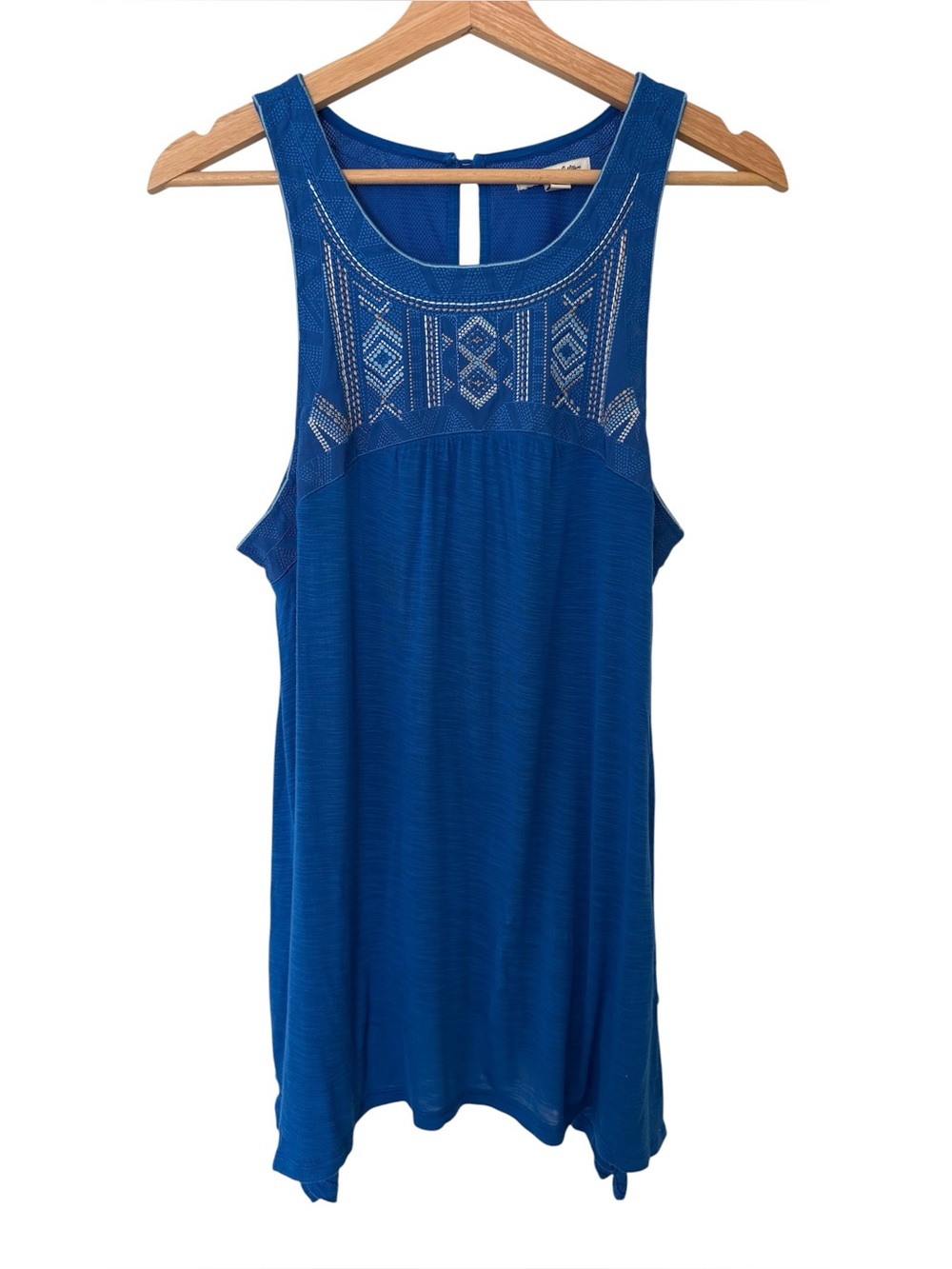 American Eagle Cobalt Blue Embroidered Boho Sharkbite Tank Top Size L EUC